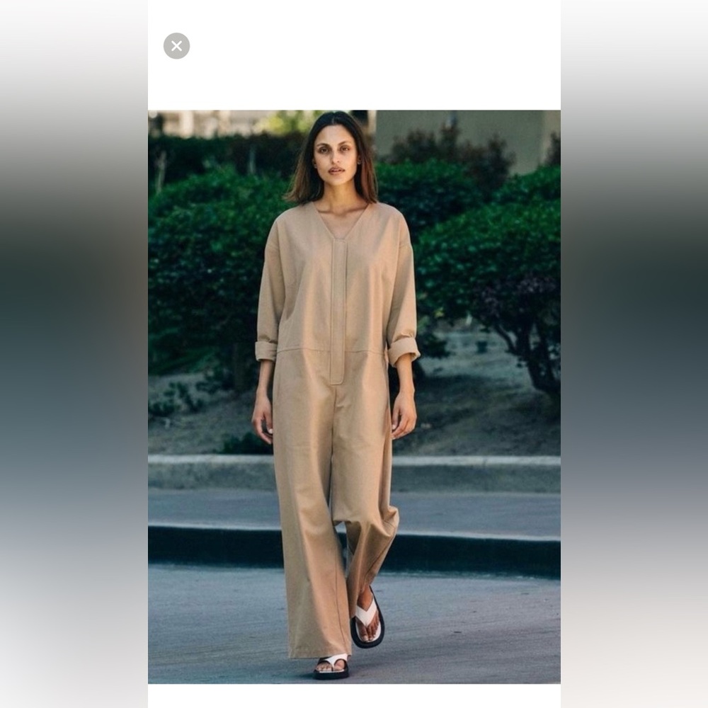Roucha V Neck Canvas Jumpsuit in Wheat Size C Large